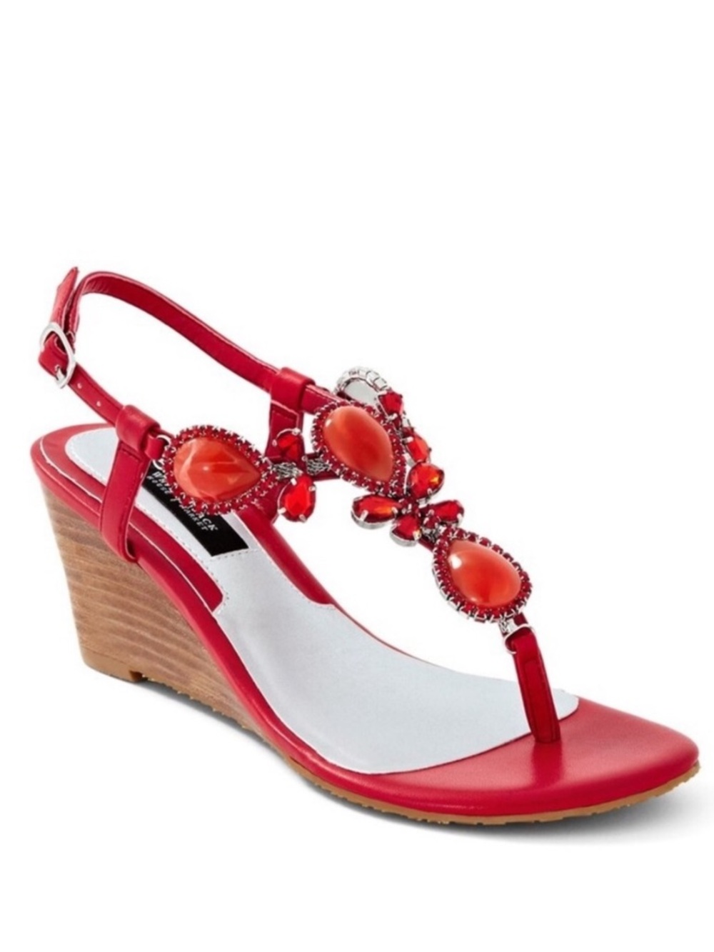 WHBM FLAME RED JEWELED WEDGE SANDAL